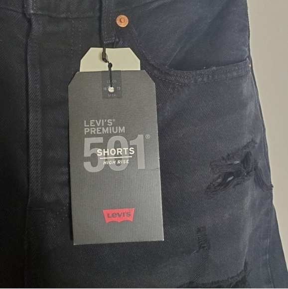 Free People X Levi's Black 501 High Rise Distressed Slouch Denim Jorts Shorts - Picture 9 of 11